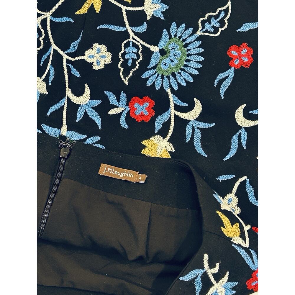 J. McLaughlin Pencil Skirt Womens Size 4 Black Embroidered Bainbridge Lined Boho - Picture 5 of 7
